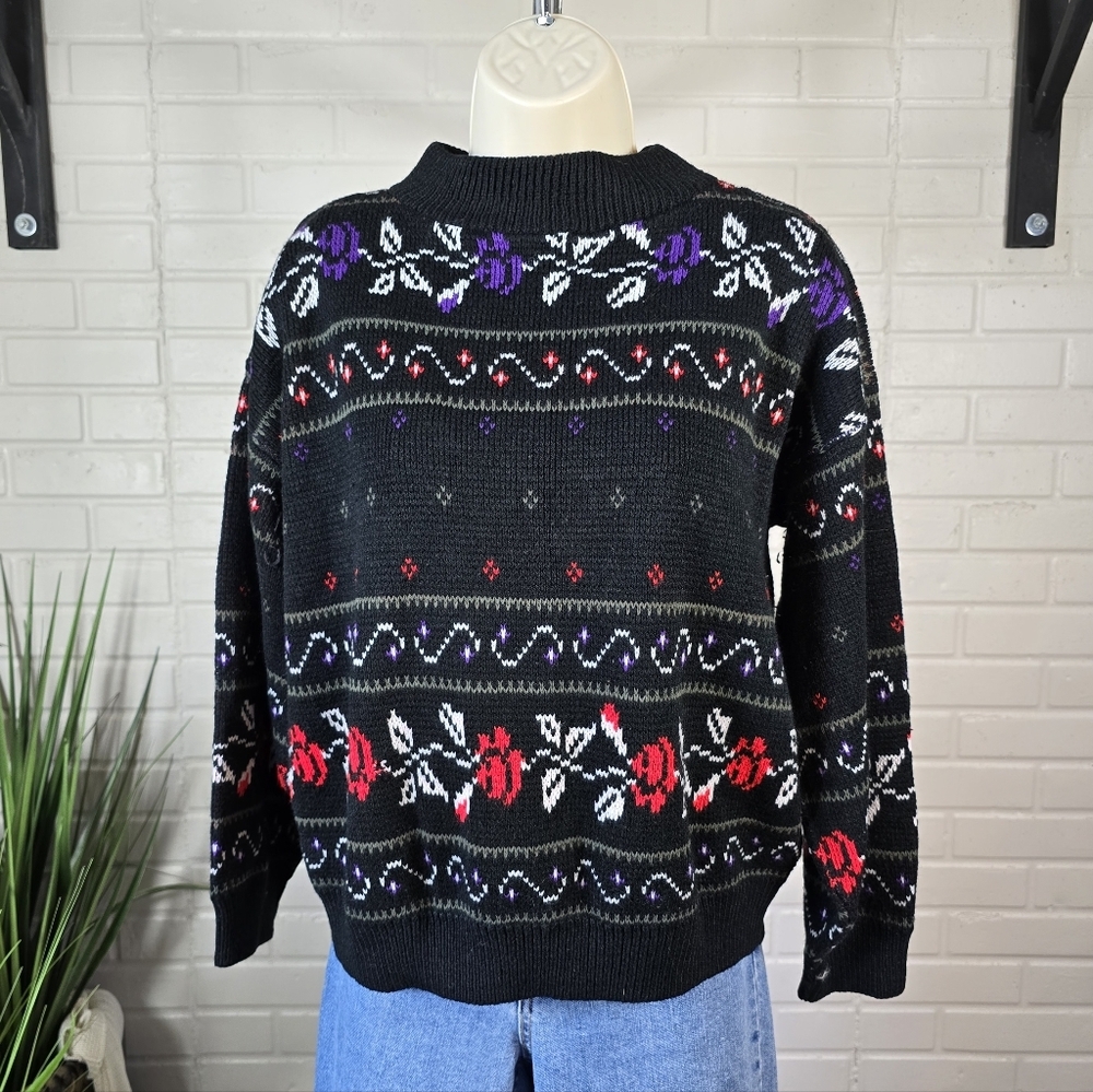 Vintage Headliners Black Patterned Mock Neck Sweater Medium